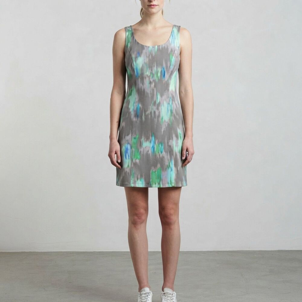 Eddie Bauer Abstract Green Grey Twist Front Sleeveless Tank Dress Size XL